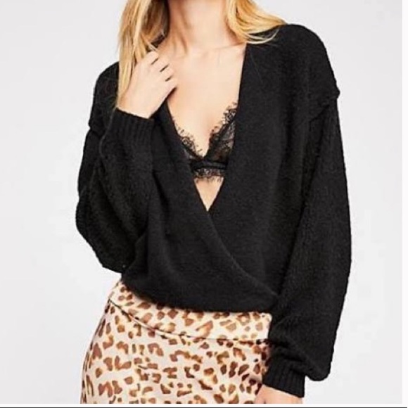 Free People Black Faux Wrap Sweater - Picture 1 of 4